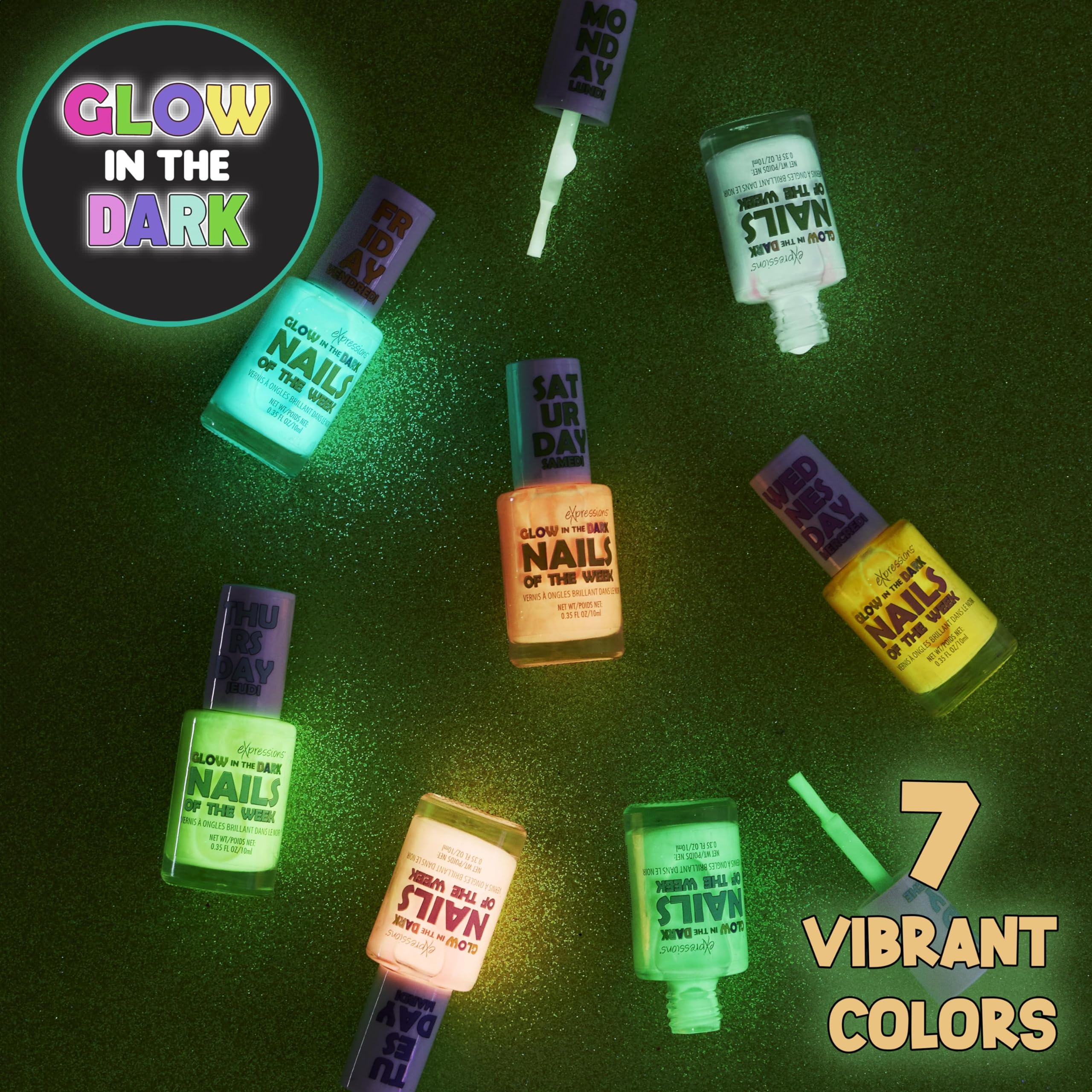 7pc Glow in Dark Nail Polish Kit - Non Toxic Water-Based Manicure Set for Girls | Perfect for Parties & Sleepovers