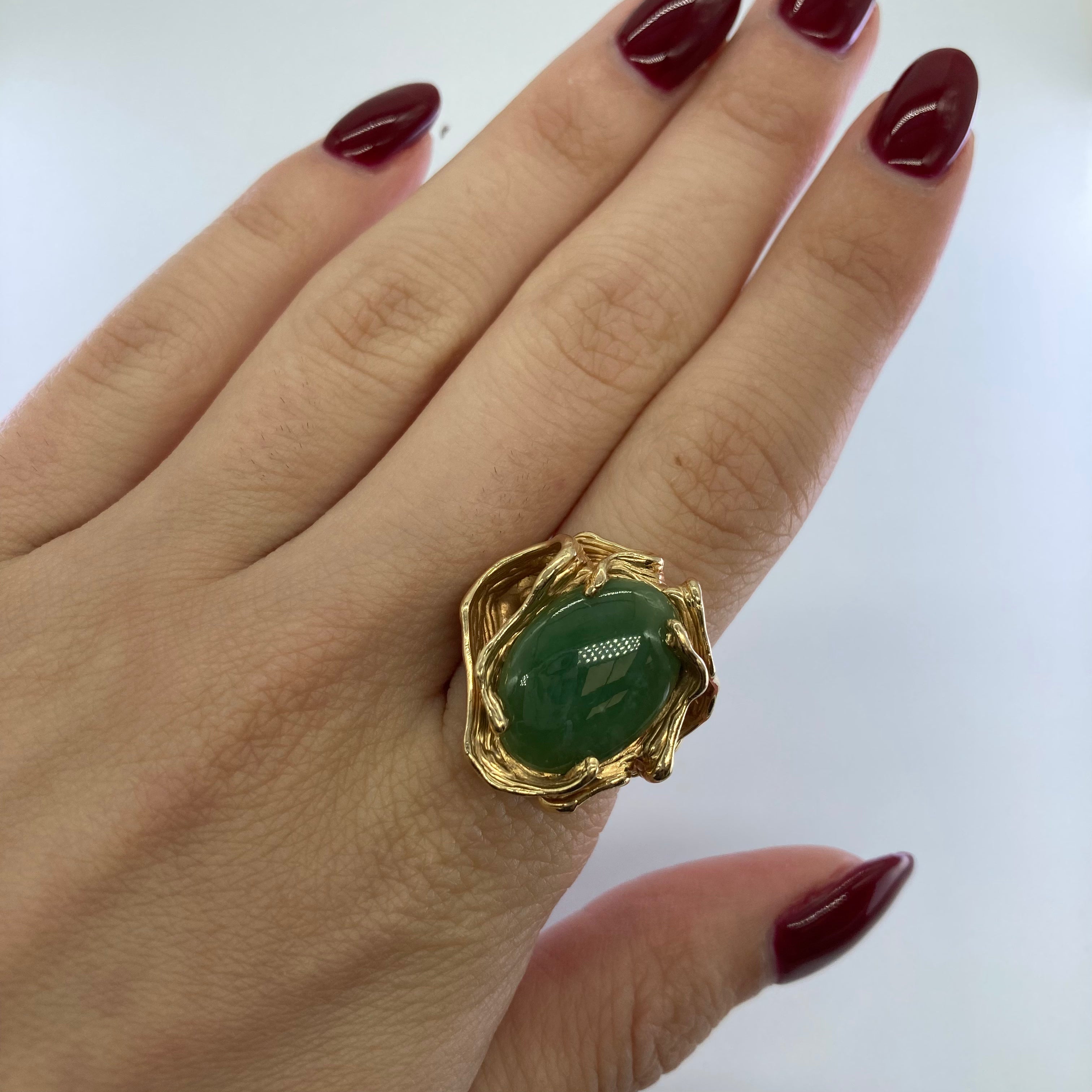 14K Yellow Gold Jadeite Cocktail Ring - 6.00ct Natural Jade Stone, Size 6.5, Elegant Statement Jewelry for Women | Perfect for Parties, Weddings & Special Occasions