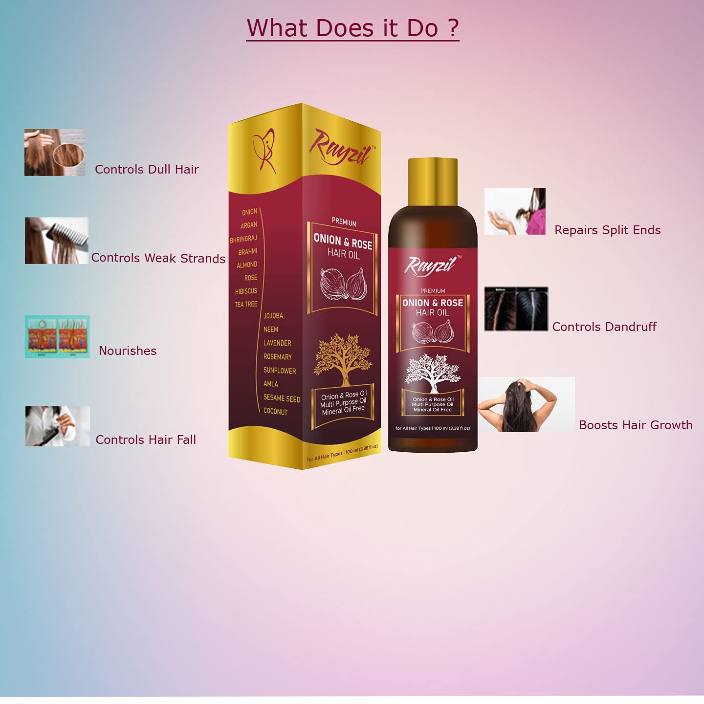 Organic Onion Hair Oil for Hair Growth & Thickness - 100ml (Pack of 2) - Natural Treatment for Dry, Damaged Hair - Use for Daily Scalp Massage & Overnight Hair Care