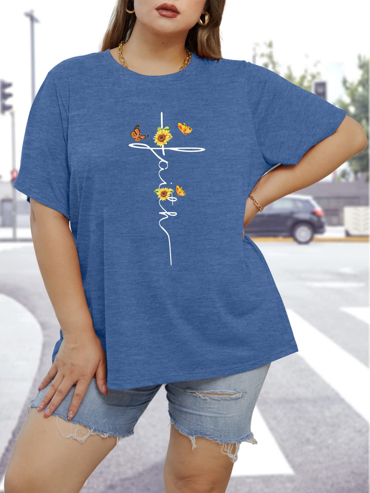 HDLTE Women's Plus Size Casual Short Sleeve Graphic T-Shirts - Oversized Comfort Fit Tee for Everyday Wear, Lounge & Street Style