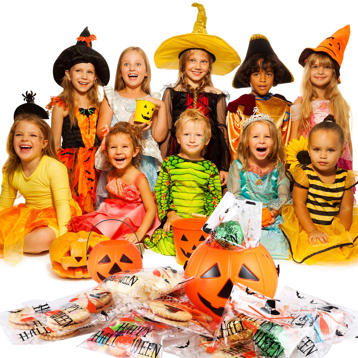 100 Pack Clear Halloween Treat Bags - Self-Adhesive Cellophane Candy Bags for Party Favors, Cookie Packaging & Halloween Decorations | Perfect for Trick-or-Treating, School Parties & Holiday Gift Wrapping
