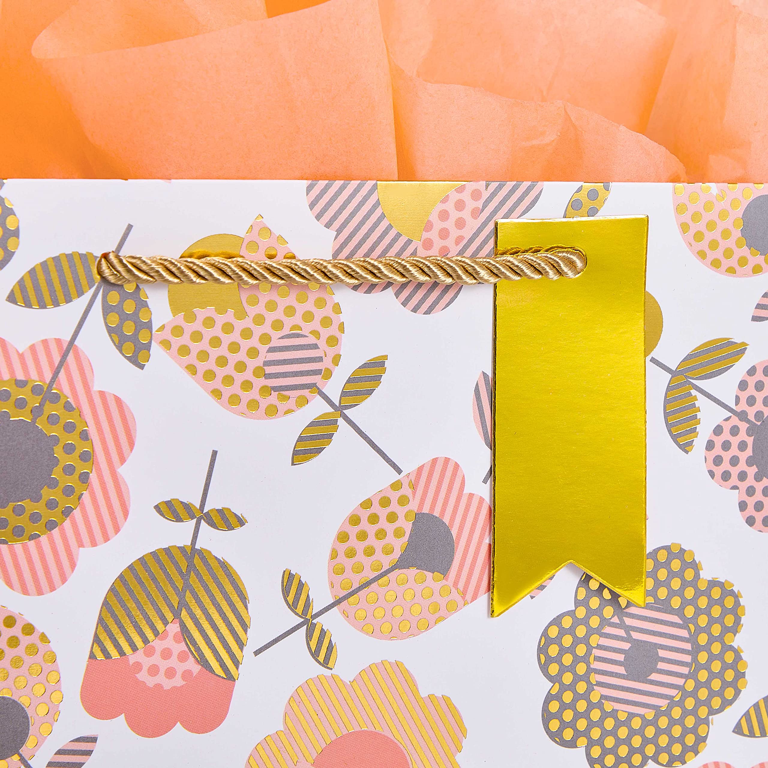 SUNCOLOR 2-Pack 9 Inch Small Gift Bags with Tissue Paper for Women - Floral Tulip Design | Perfect for Birthday, Wedding, Baby Shower & Party Favors