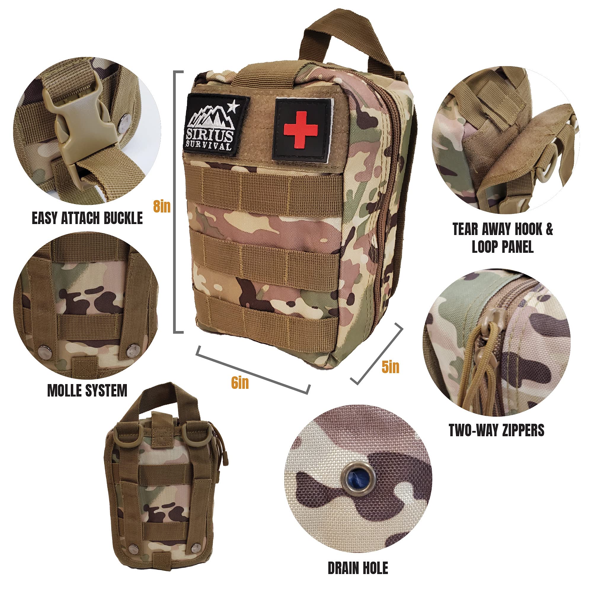 Premium 250-Piece MOLLE Survival & First Aid Kit - Tactical Emergency Trauma Bag for Camping, Hiking, Hunting, Car, Cabin | Perfect for Outdoor Adventures, Disaster Preparedness & Survival Situations