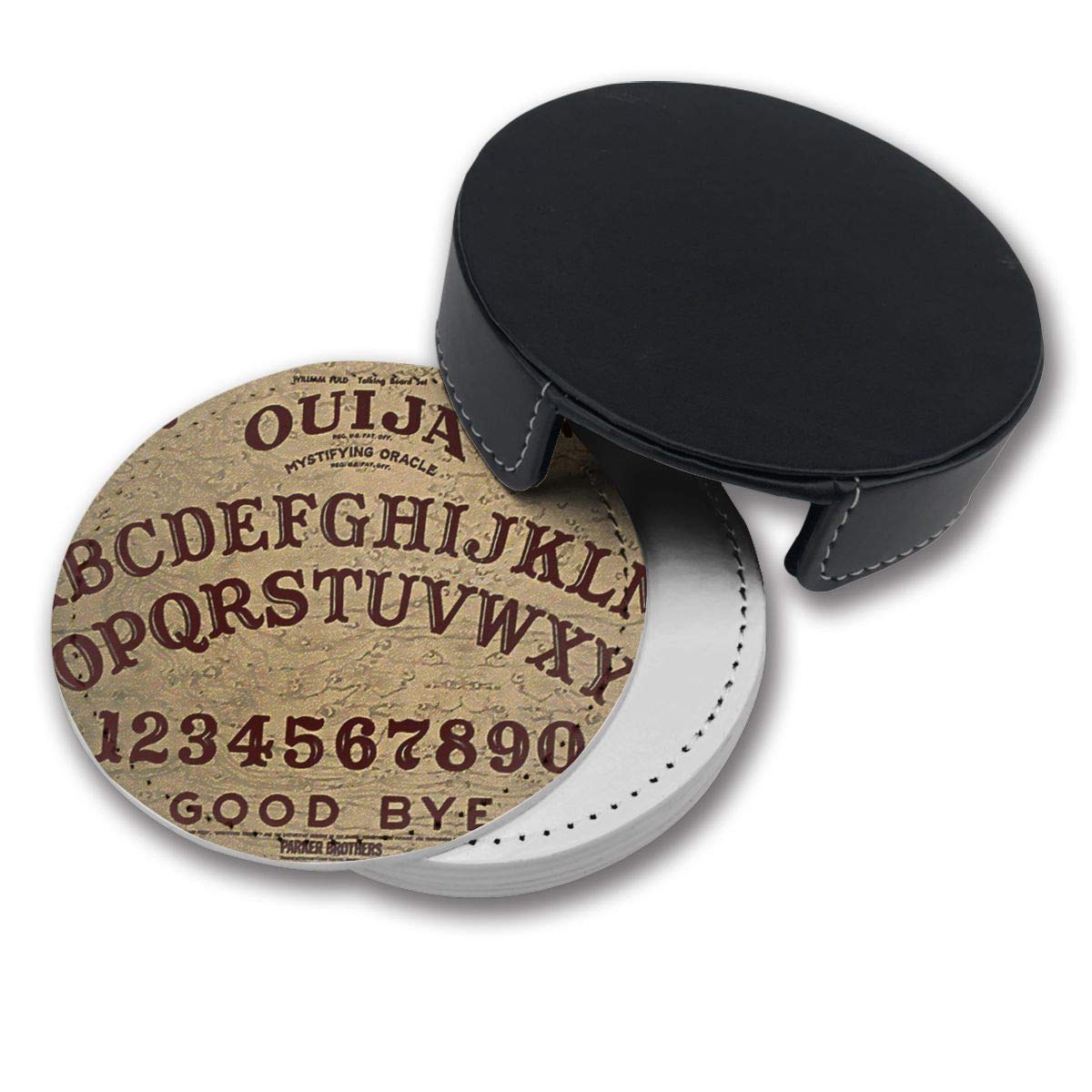 Ouija Board Drink Coasters Set of 6 with Holder - Universal Fit for All Cups - Perfect for Halloween Parties, Game Nights & Home Decor