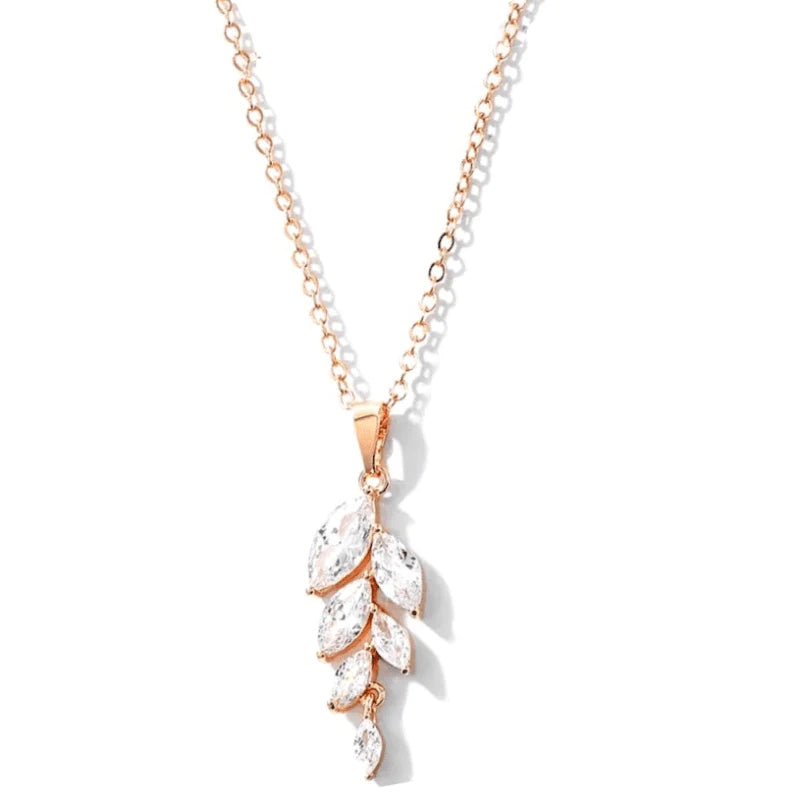 Rose Gold Crystal Drop Necklace - Elegant Dainty Pendant Jewelry for Women, Gift for Her, A9043 | Perfect for Weddings, Parties & Special Occasions