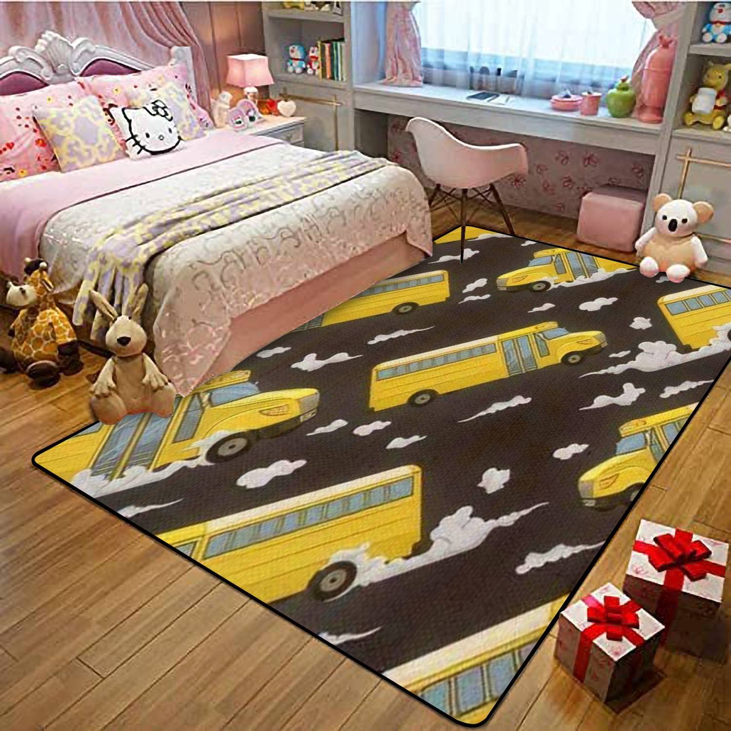5'×8' Non-Slip School Bus Pattern Area Rug - Soft Seamless Indoor/Outdoor Carpet for Living Room, Bedroom, Dorm Decor | Perfect for Kids' Rooms, Play Areas & Themed Spaces