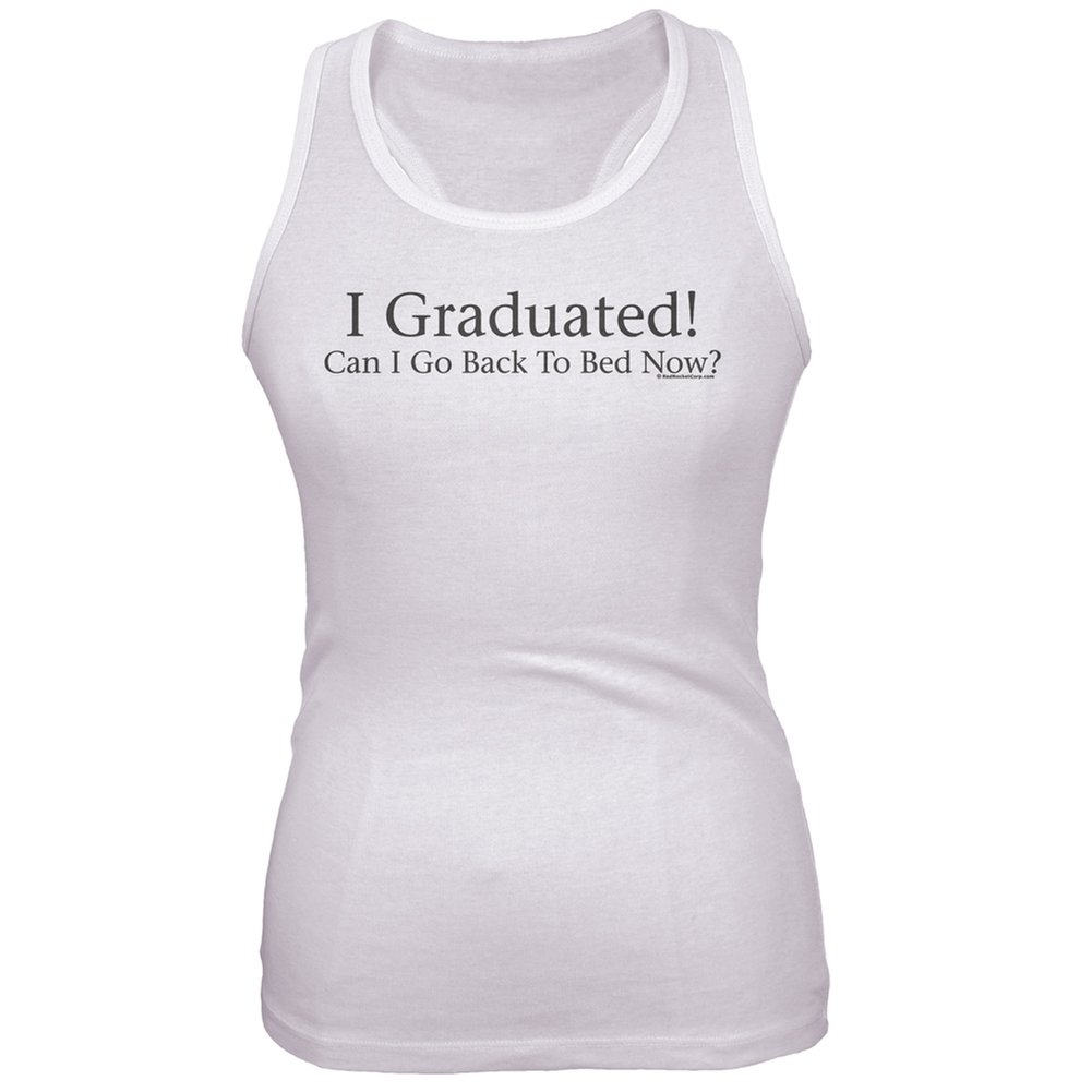 Old Glory 'I Graduated!' White Juniors Graduation Tank Top - Medium | Perfect for High School & College Graduation Parties, Ceremonies & Celebrations
