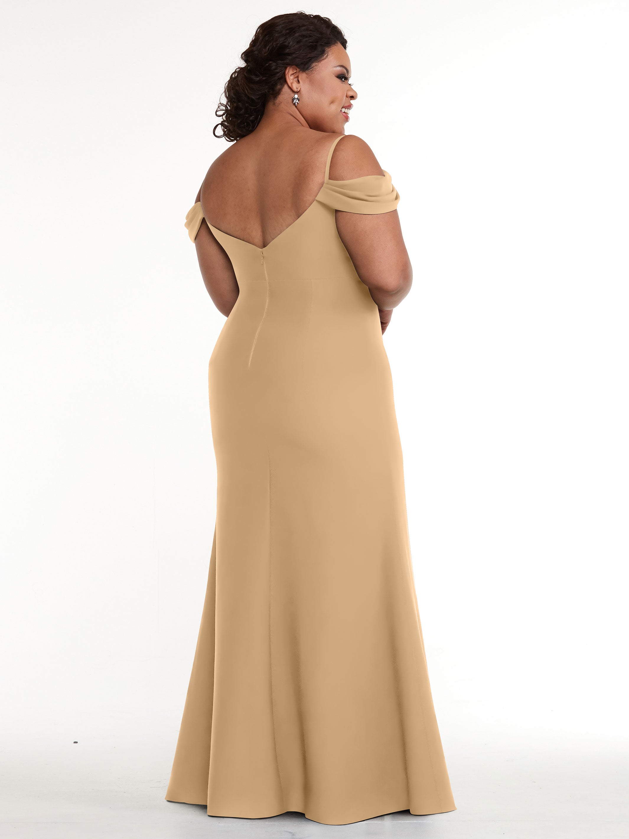 Elegant 83029 Stretch Chiffon Off-Shoulder Bridesmaid Dress with Thigh High Slit - Perfect for Weddings, Parties & Formal Events