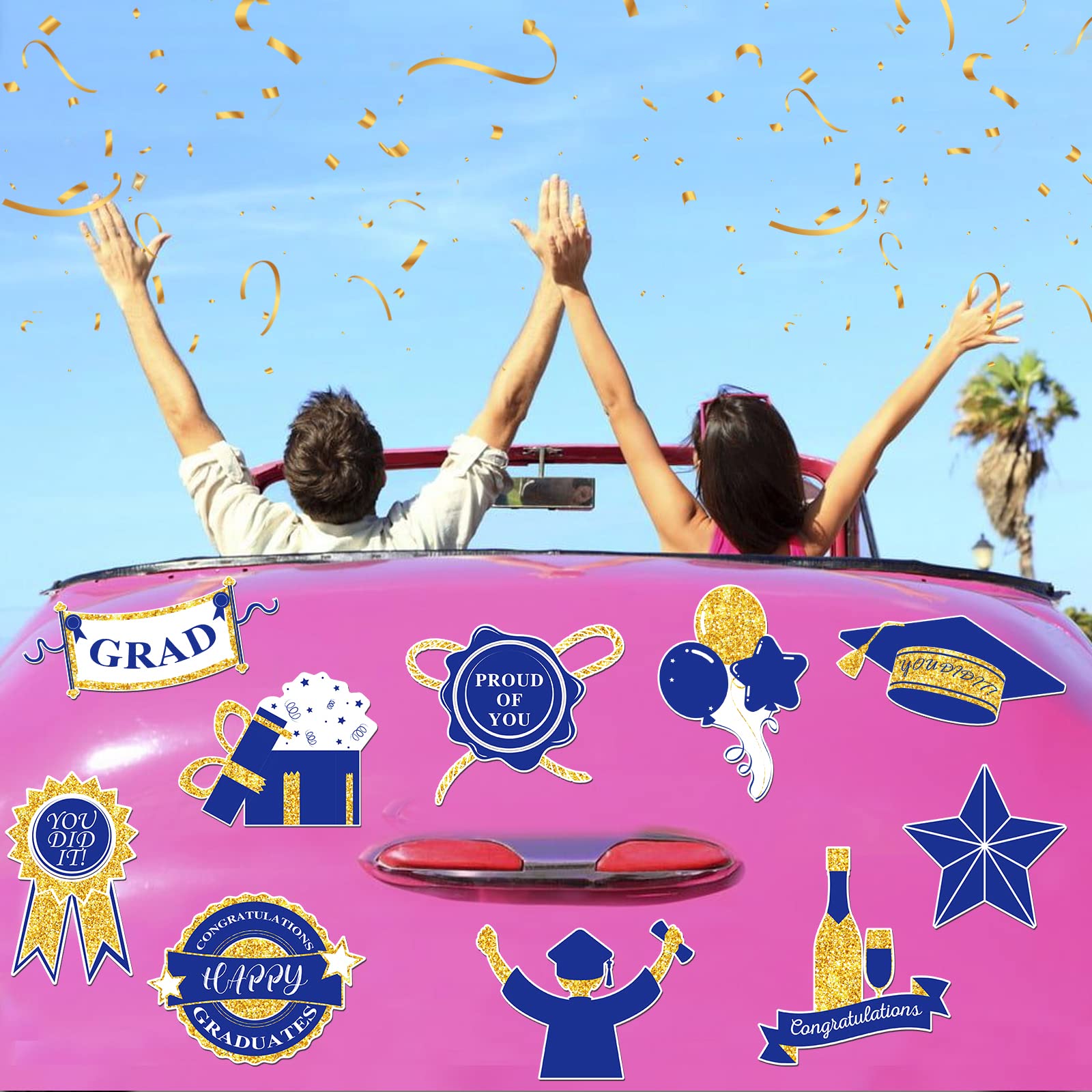 **15 Pcs 2025 Graduation Car Magnets – Waterproof Refrigerator & Metal Decals – Congrats Grad Proud of You – Blue & Gold – Perfect for Car, Garage Door, Office & Party Decorations**