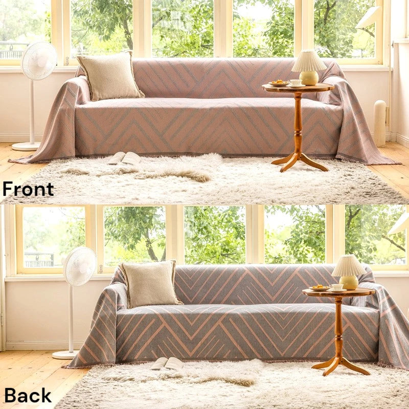 Reversible Chevron Sofa Cover Throw - Stretchable Furniture Protector for Couches, Loveseats & Sectionals - Perfect for Pets, Kids & Spills - Home Decor & Living Room Essentials