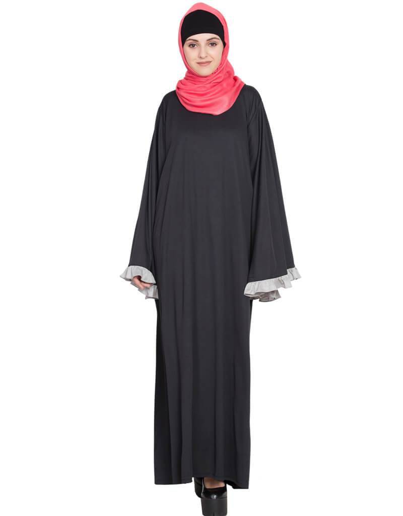 Elegant Arabic Butterfly Sleeve A-Line Casual Abaya Dress for Women - Grey Islamic Prayer Dress for Mosque, Eid & Everyday Wear