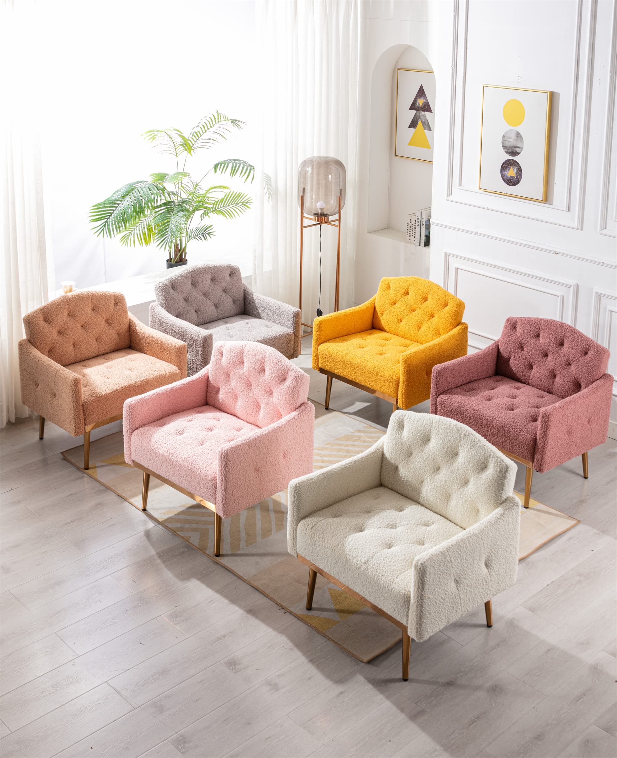 Modern Accent Chair - Upholstered Armchair & Club Lounge Chair for Living Room, Reading Nook, Studio or Dressing Room - Soft Teddy Camel Fabric - Stylish & Comfortable Seating Solution for Home Decor