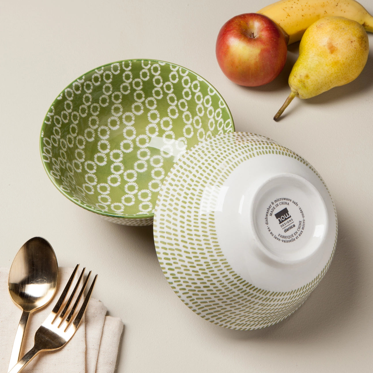 6-Inch Green Ceramic Rings Bowl - Perfect for Snacks, Salads, and Home Decor | Microwave & Dishwasher Safe