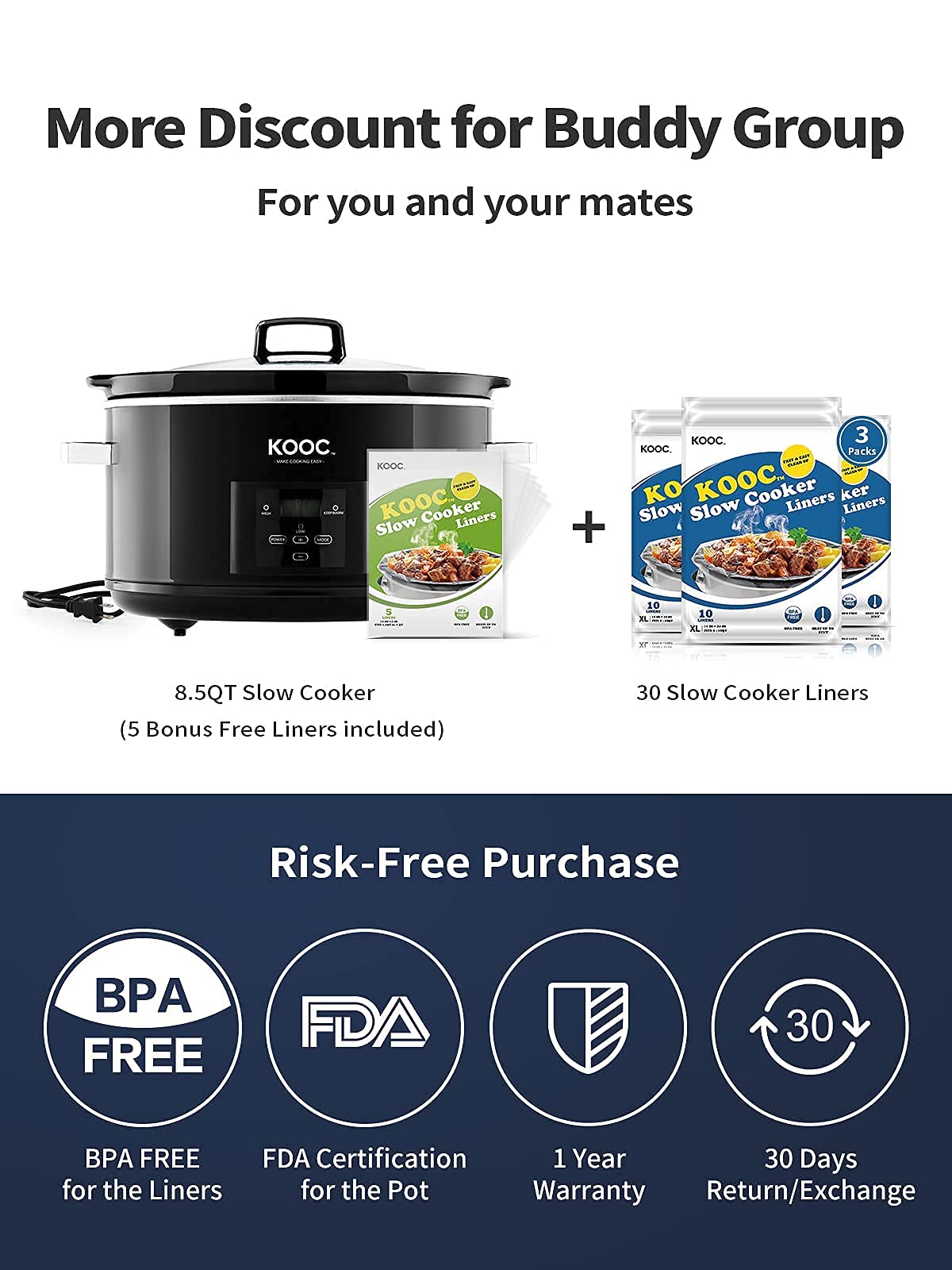 KOOC 8.5-Quart Programmable Slow Cooker with Bonus Liners - Digital Temperature Control, Upgraded Ceramic Pot, Healthy Cooking & Nutrient Preservation | Includes 5 Free Liners + 30-Pack Liners Bundle | Perfect for Family Dinners, Meal Prep & Holiday Cooking