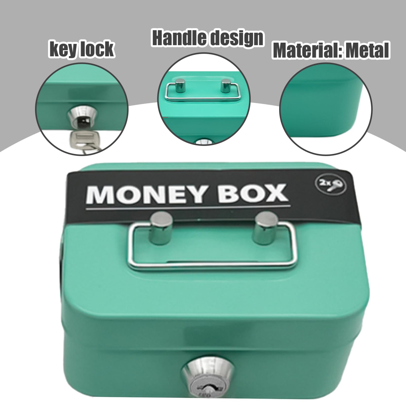 4.5 Inch Lockable Iron Cash Box with 2 Keys - Secure Money Storage with Coin Slot | Durable Petty Cash Tin for Home, Office & Travel | Perfect Gift for Kids & Adults (Green)