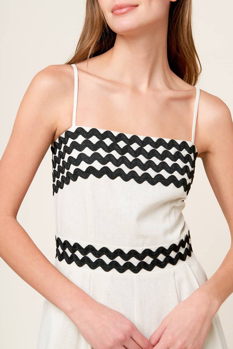 MEET AT THE PIER Cream Ric Rac Trim Wide Leg Jumpsuit - Stylish Summer Beach Outfit for Women | Perfect for Vacations, Parties & Casual Wear