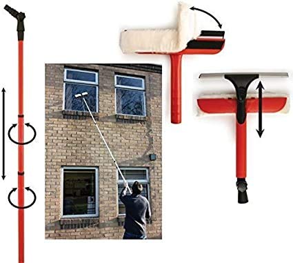 Srendi® 11 Feet Telescopic Window Cleaner Kit with Soft Squeegee Head - Extendable 3.5M Window Cleaning Tool for Home, Office & High-Rise Buildings (Perfect for Hard-to-Reach Windows, Glass Doors & Skylights)