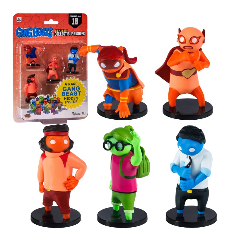 Gang Beasts Action Figures - 5-Pack 2.5 Inch Collectible Figurines for Kids | Superhero Toys for Boys & Girls | Includes 16 Mini Toys with 1 Rare Hidden Character | Perfect for Birthday Gifts, Party Favors & Game Night Fun