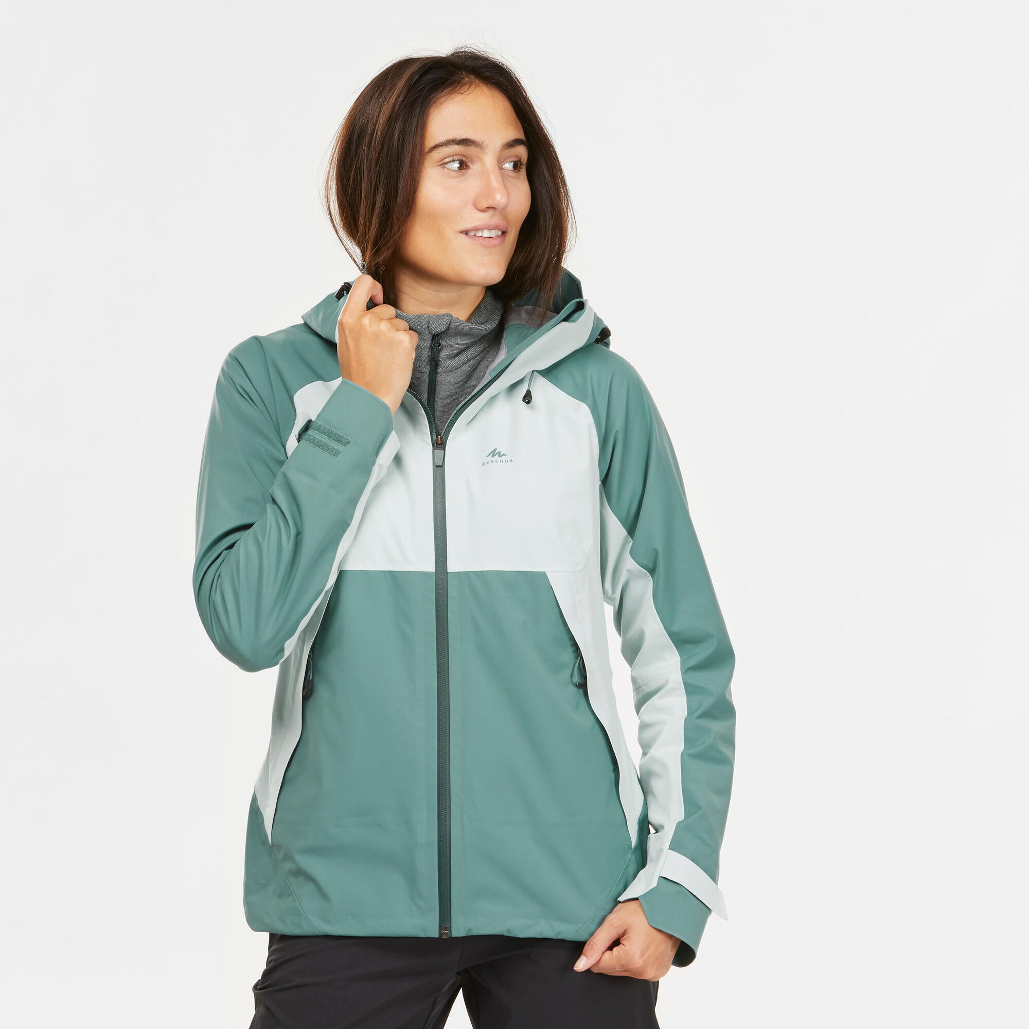 Quechua Women's MH500 Waterproof Hiking Jacket - Lightweight Windproof Raincoat for Outdoor Adventures, Camping & Travel
