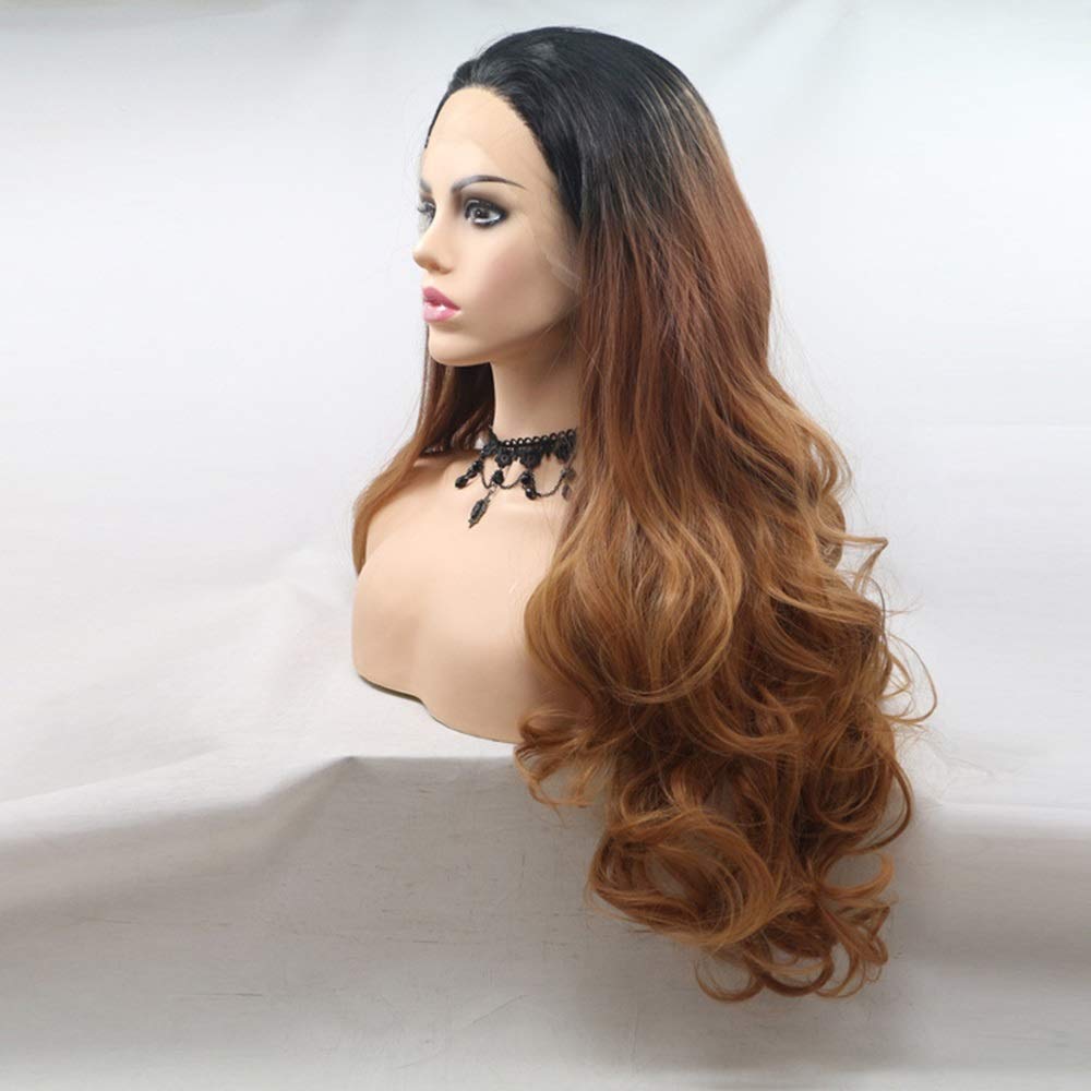 Luxury Synthetic Lace Front Wigs for Women - Long Wavy Curly Hair with Gradient Color, Heat Resistant Silk Fiber - Perfect for Cosplay, Daily Wear & Special Occasions