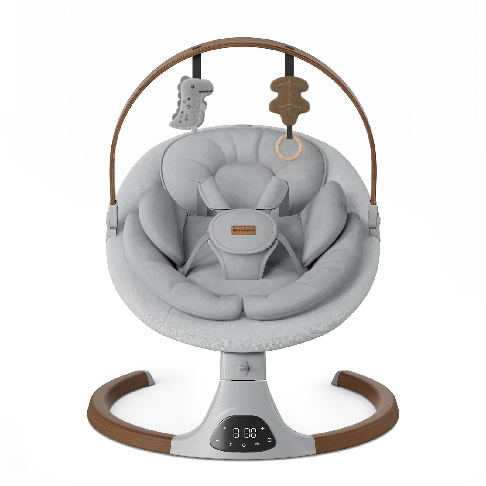 Monamii Bluetooth Baby Swing with Music Speaker - 5 Speed Adjustable, Remote Control, Portable Infant Swing for Indoor & Outdoor Use - Perfect for Nursery, Travel & Soothing Fussy Babies (Light Grey)