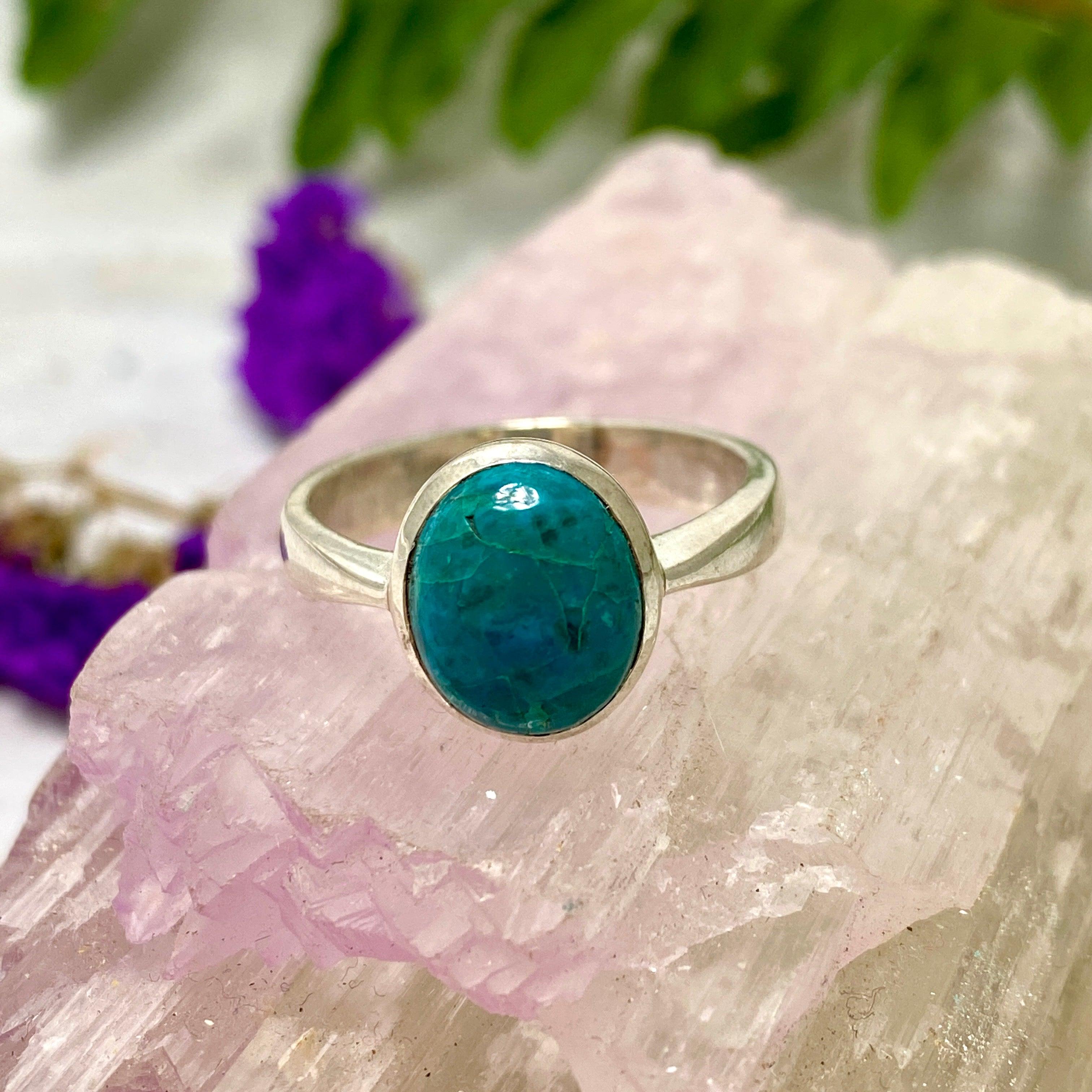 Chrysocolla Oval Ring Size 8.5 - Natural Gemstone Jewelry for Women, Handmade Sterling Silver Boho Ring - Perfect for Everyday Wear, Gift Giving & Spiritual Healing