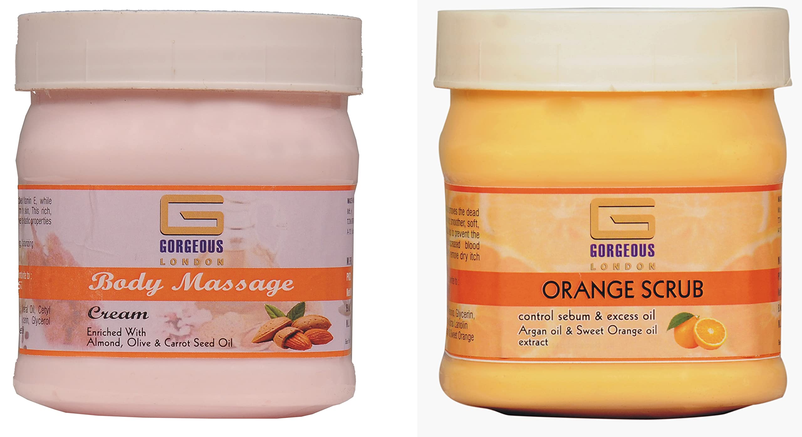 London Luxury Body Massage Cream & Orange Exfoliating Scrub Set - 2 Pack (450g Each) | Spa Day at Home & Gift for Her