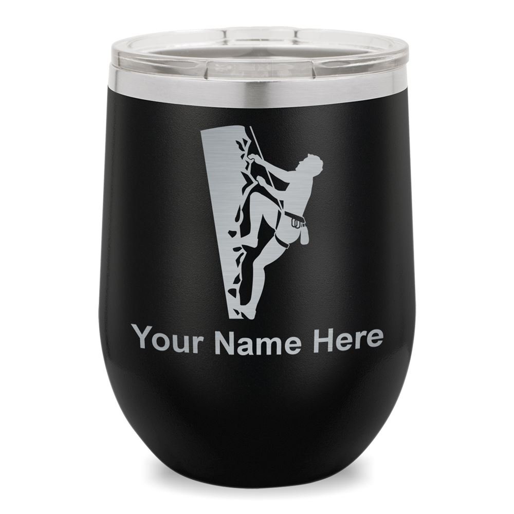 Personalized Engraved Wine Glass Tumbler for Rock Climbers - Durable Black Drinking Cup for Outdoor Adventures, Camping & Gifts