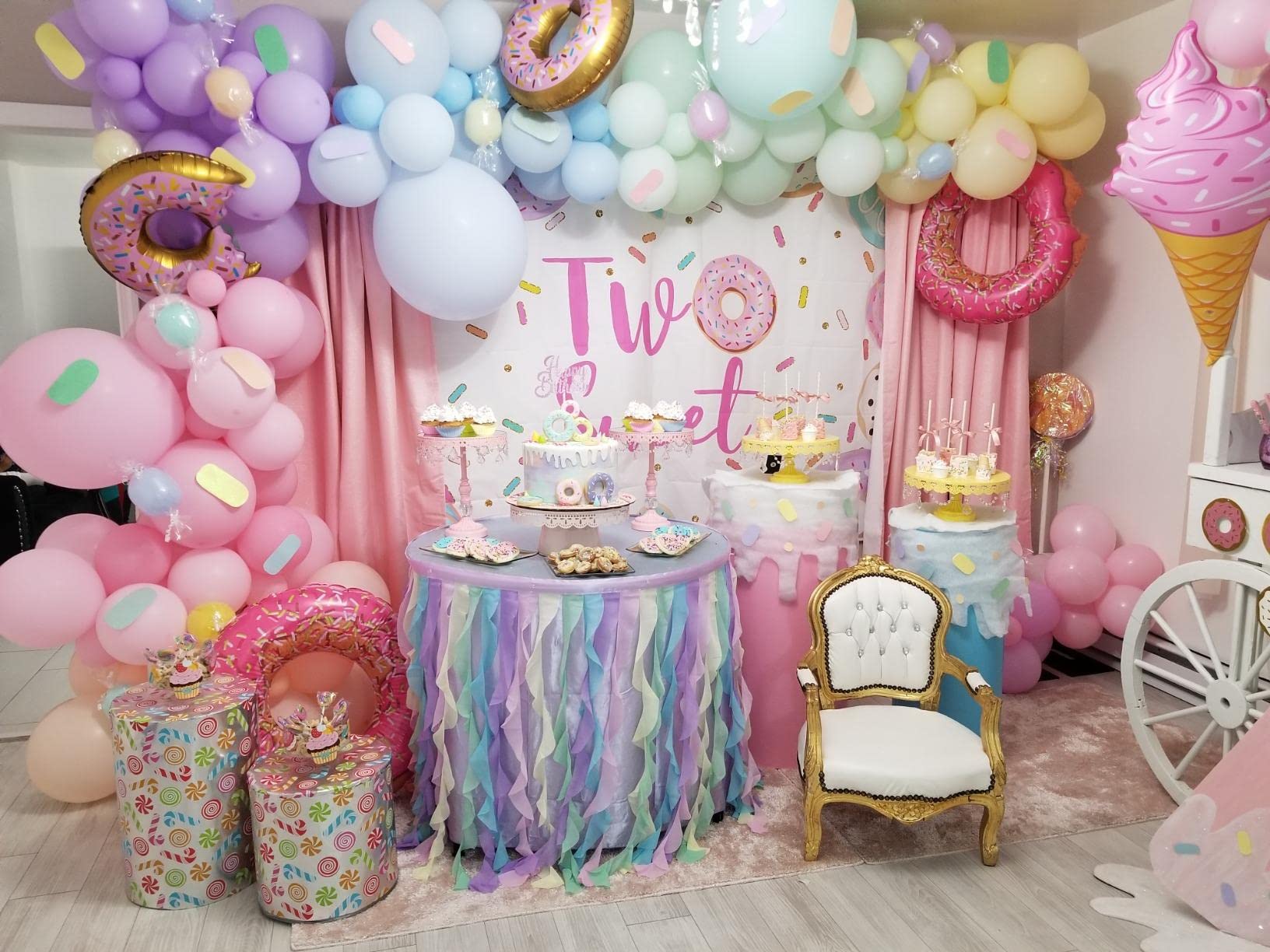 Sweet Donut Birthday Backdrop - 7x5ft Happy 2nd Birthday Party Decorations with Sprinkles Design | Perfect for Second Birthday Celebrations, Baby Showers & Dessert-Themed Events