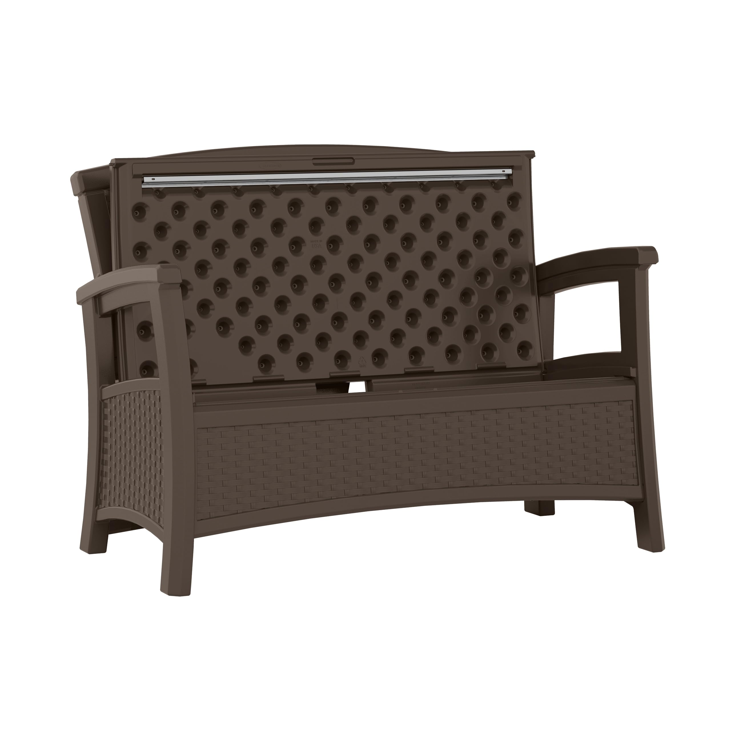 Suncast 23-Gallon Storage Wicker Love Seat - All-Weather Outdoor Furniture with Ergonomic Back Support for Patio, Deck & Garden - Perfect for Couples Relaxing in Backyard or Poolside