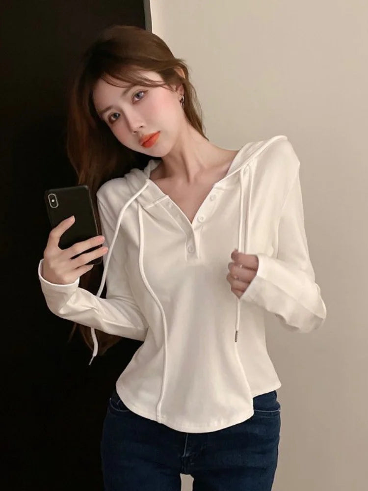 Sexy Black Long Sleeve Crop Top for Women - Korean Style Bandage Tee - Autumn Fashion Solid Kpop T-Shirt | Perfect for Concerts, Streetwear & Casual Outfits