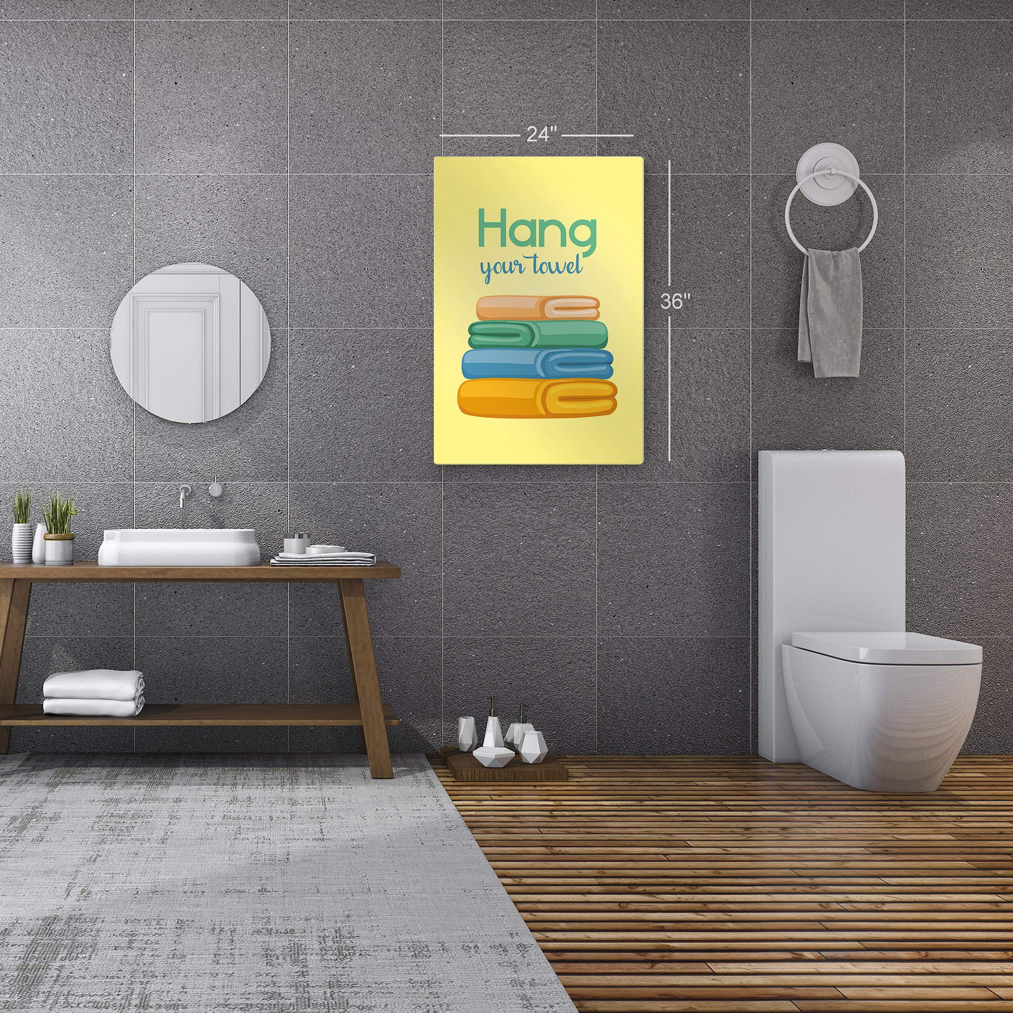 Smile Art Design Yellow Bathroom Wall Decor - Metal Print Towel Hanger for Kids Bathroom, Nursery & Home - Ready to Hang 40x30 Inch Made in USA | Perfect for Bathroom Organization, Children's Room Decor & Housewarming Gifts