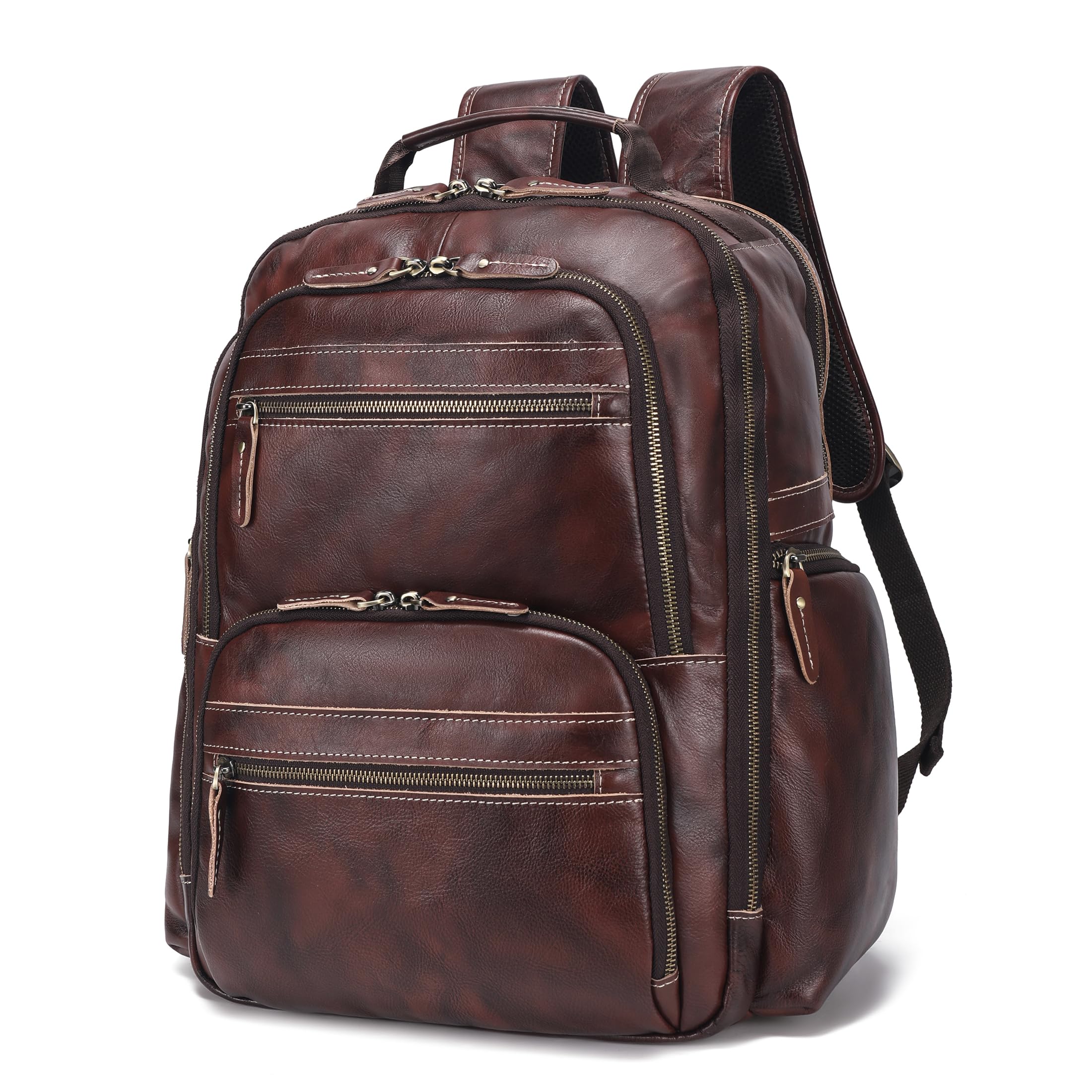 Vintage Full Grain Leather Backpack for Men - 17.3 Inch Laptop Bag, Durable Casual Rucksack with Shoulder Straps for Business, Hiking & Travel - Perfect for Office Commute, Outdoor Adventures and Weekend Getaways