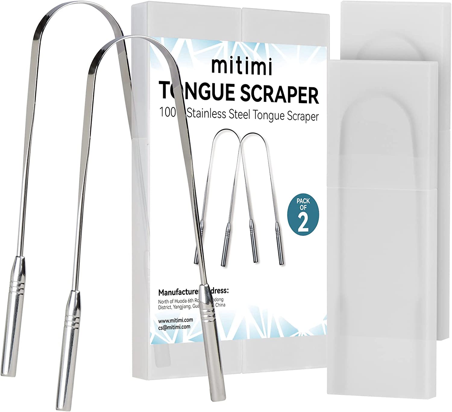 Mitimi Stainless Steel Tongue Scraper 2 Pack with Travel Case - Bad Breath Remover & Oral Hygiene Tool for Fresh Breath - Perfect for Home, Travel, and Daily Dental Care Routine