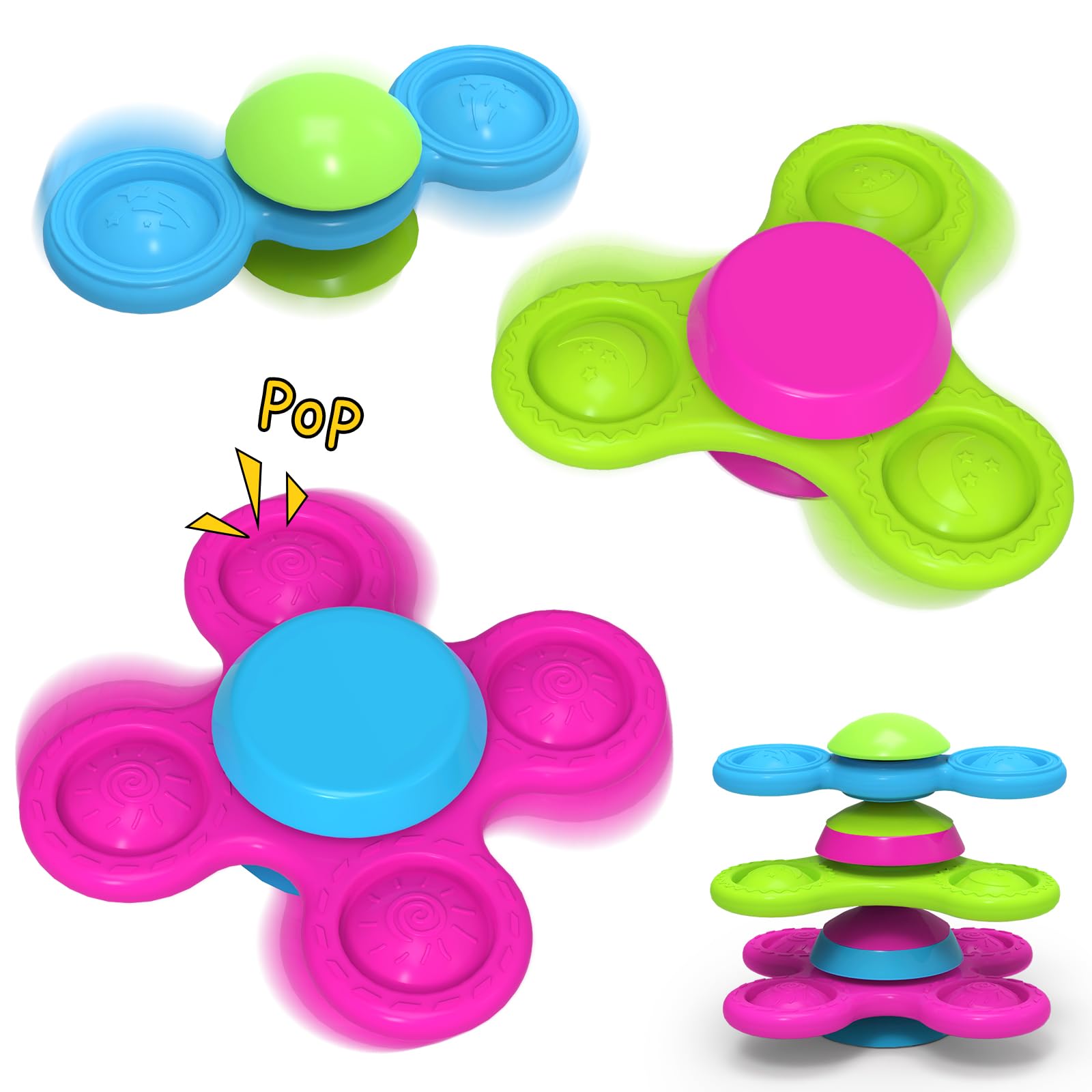 **Silicone Suction Cup Spinner - Stackable Baby Bath Toys for 1 Year Old Boys & Girls - Sensory Travel & High Chair Toy - Perfect for Easter Basket Stuffers & Toddler Gifts (10-18 Months) - Safe, No-Hole Design for Bathtime Fun & Learning Play**