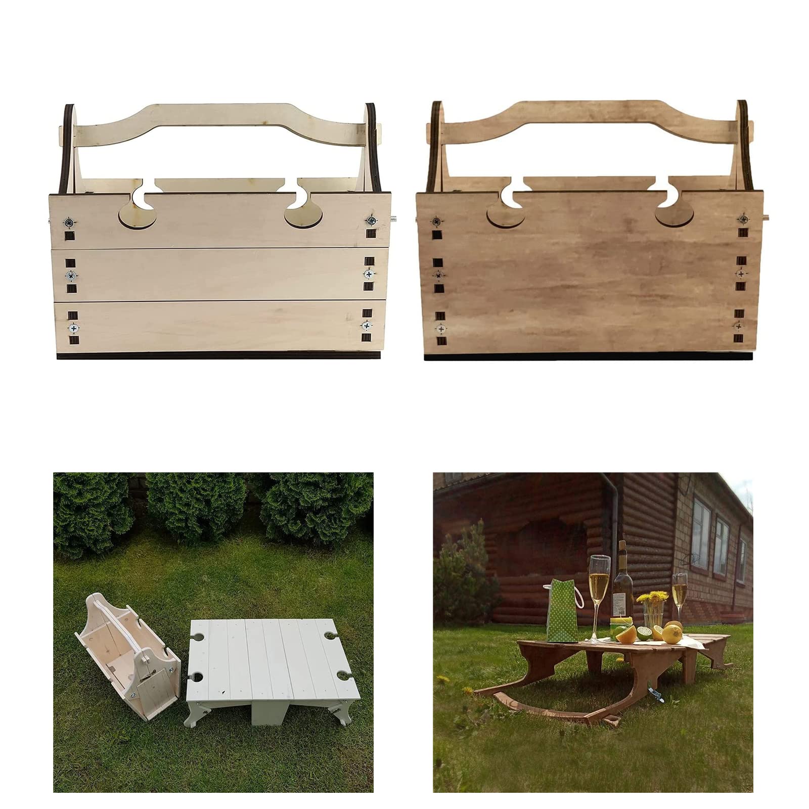 Premium Wooden Folding Picnic Table with Handle - Portable 2-in-1 Outdoor Dining Set with Wine Glass Holder - Perfect for Beach Camping, Garden Parties, Picnics & Outdoor Dinners (White)