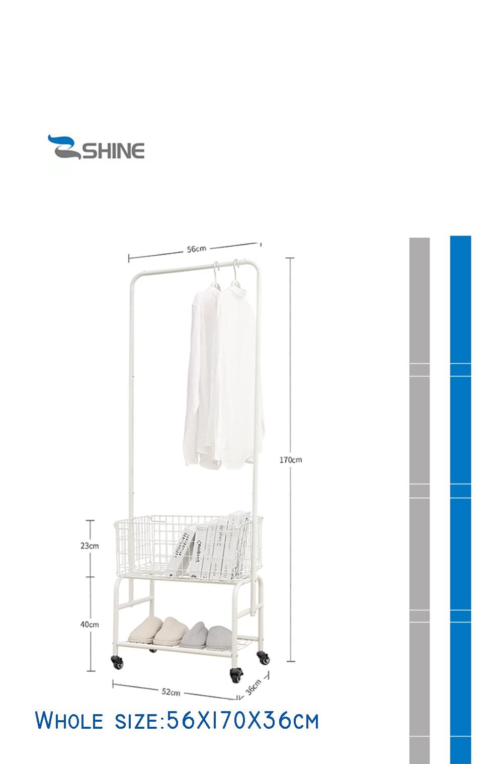 Foldable Laundry Rack with Wheels & Storage Basket - Portable Garment Hanger Organizer - White Metal Clothes Drying Stand for Small Spaces - Perfect for Apartments, Dorms, and Laundry Rooms