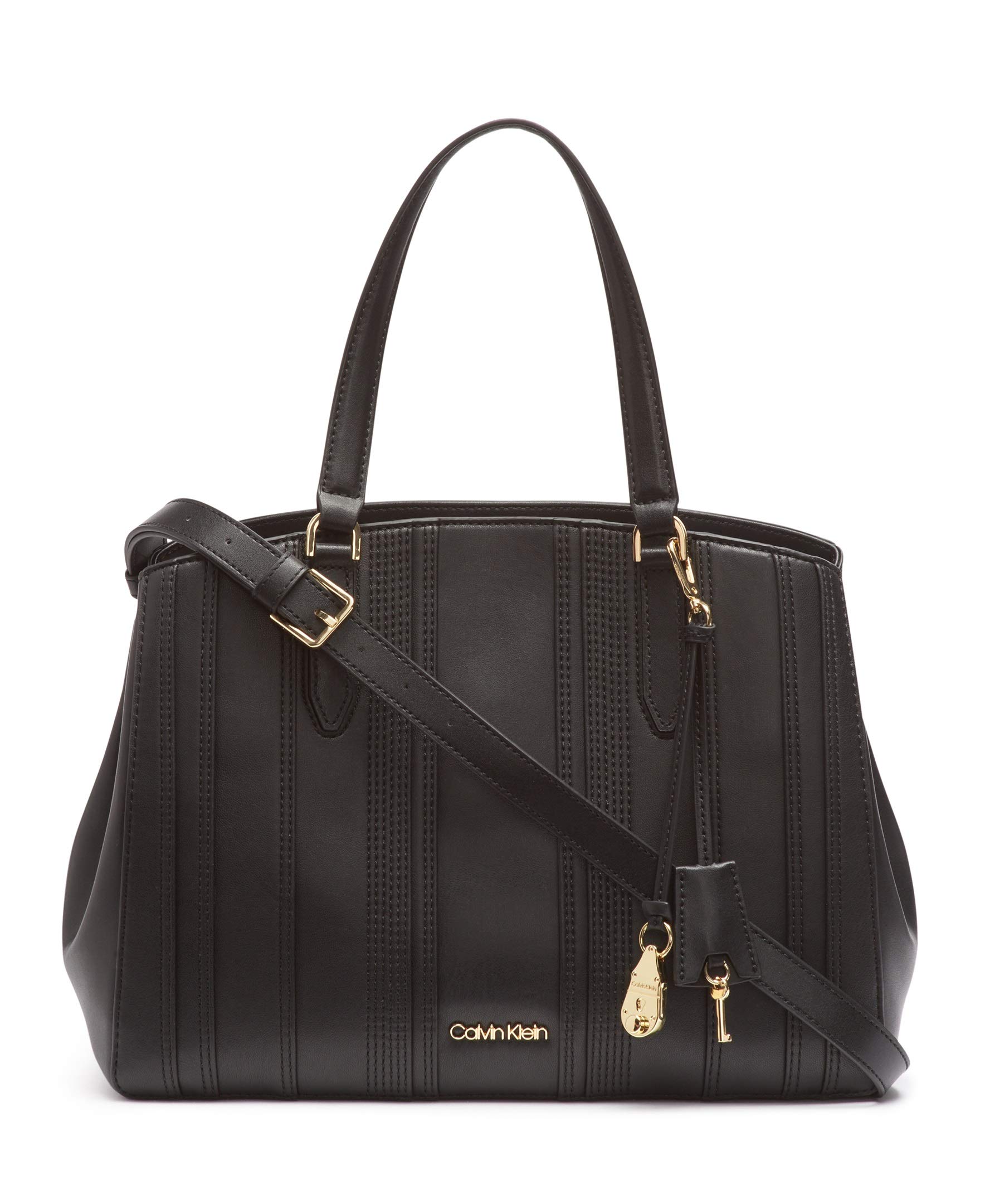 Calvin Klein Daytona Leather Satchel - Lock Linear Stitch Quilted Designer Handbag for Women | Perfect for Work, Travel & Everyday Use