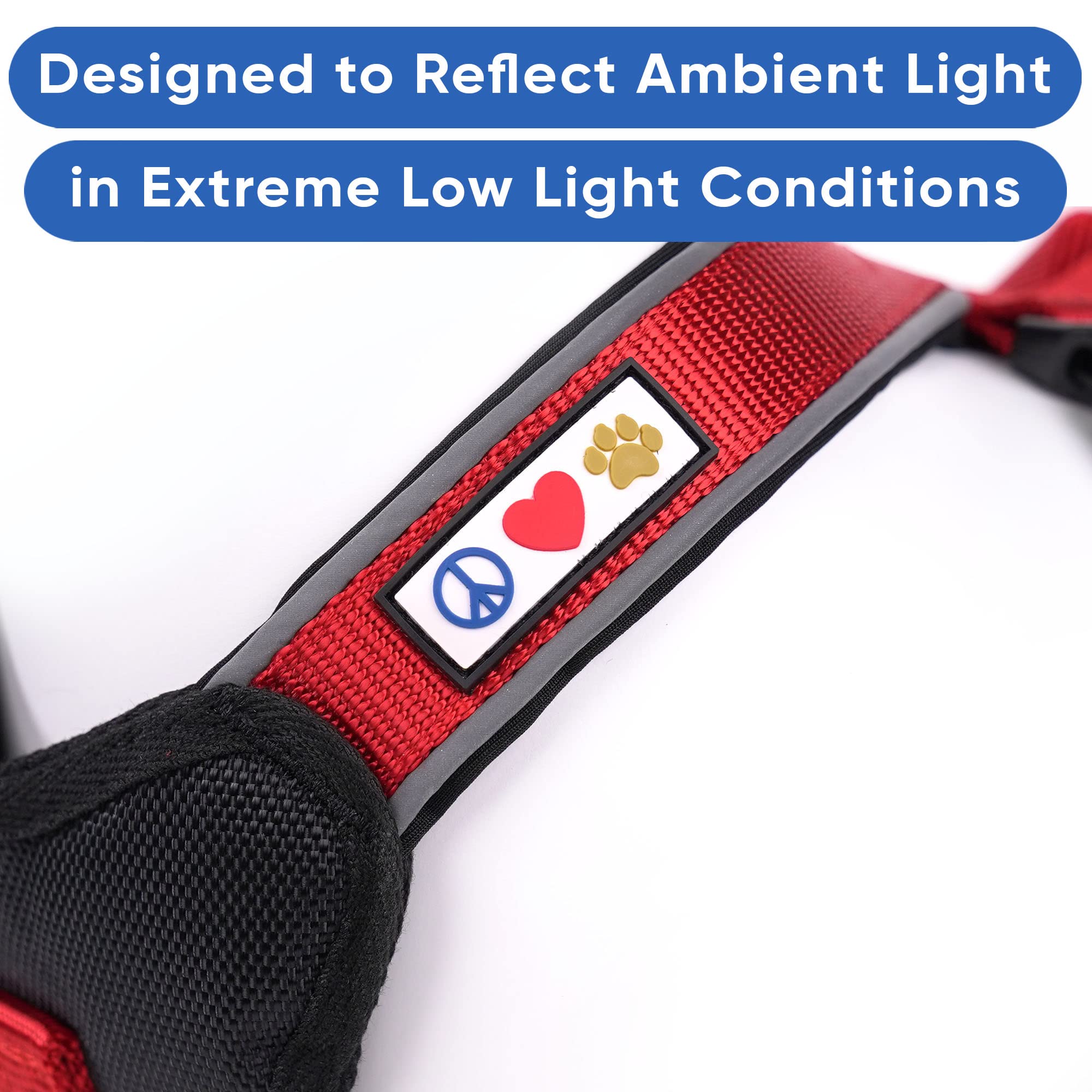 Pawtitas Reflective Padded Dog Harness - Comfortable & Adjustable for Walking, Running & Outdoor Adventures - Medium Size Red Pet Vest for Safety & Control - Perfect for Night Walks, Jogging & Training