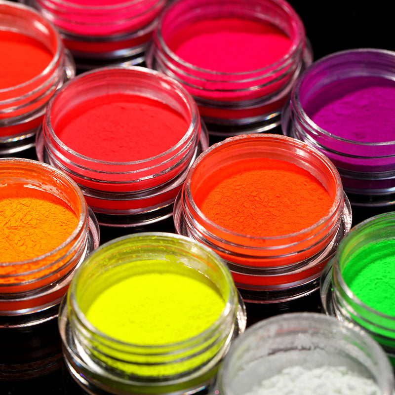 12 Boxes Neon Fluorescent Powder - Glow in The Dark Pigment for DIY Crafts, Nail Art, Body Paint & Party Decorations - Perfect for Halloween, Rave Parties & Night Events