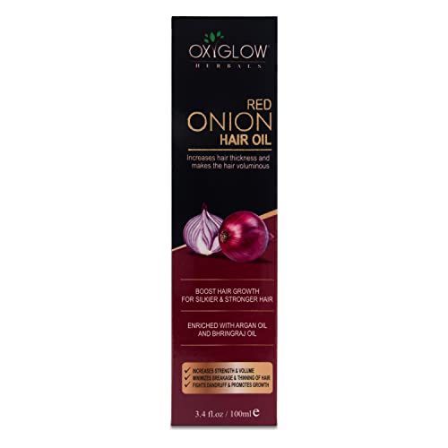 OXYGLOW HERBALS Red Onion Hair Oil for Hair Growth & Scalp Care - 100g | Natural Treatment for Thinning Hair, Dandruff & Split Ends | Promotes Stronger, Healthier & Shinier Hair | Perfect for Daily Hair Care Routine & Scalp Massage