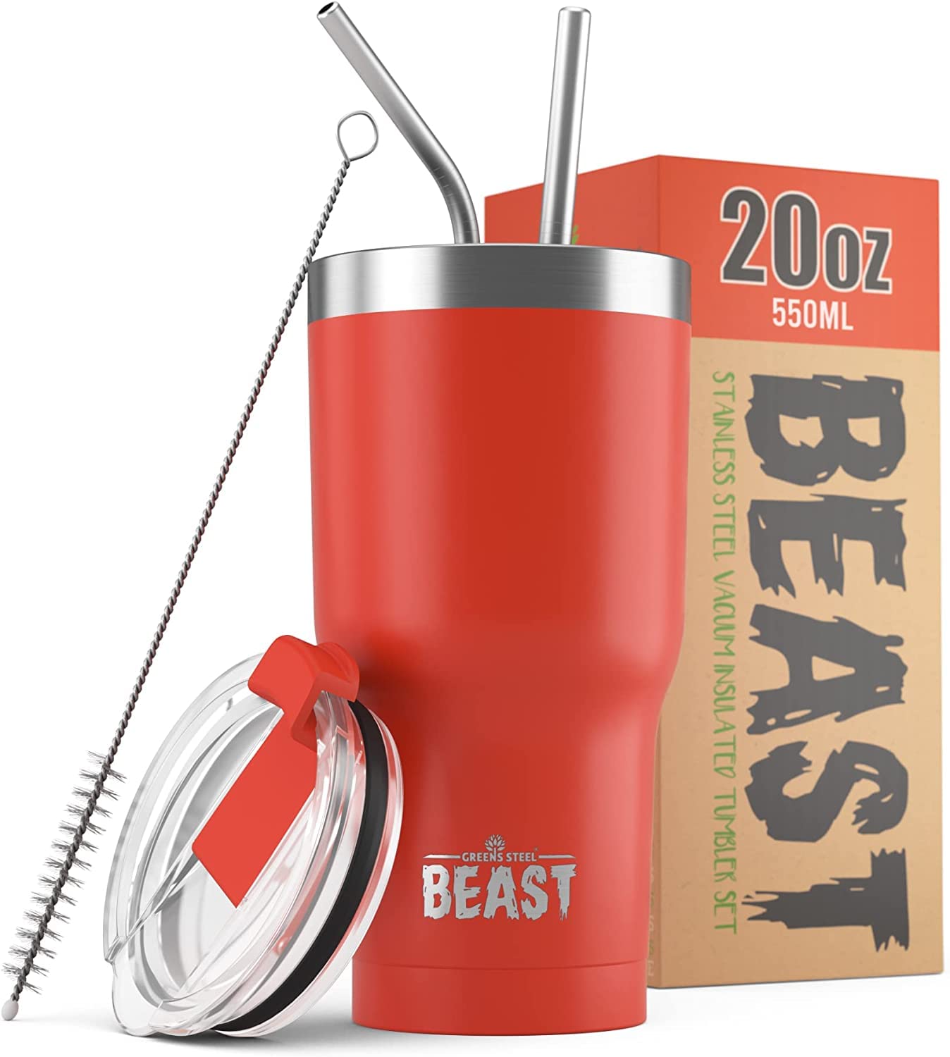 Beast 20 oz Stainless Steel Tumbler - Vacuum Insulated Double Wall Travel Mug for Coffee & Iced Drinks (Ladybug Red) - Perfect for Office, Gym, Camping & Outdoor Adventures