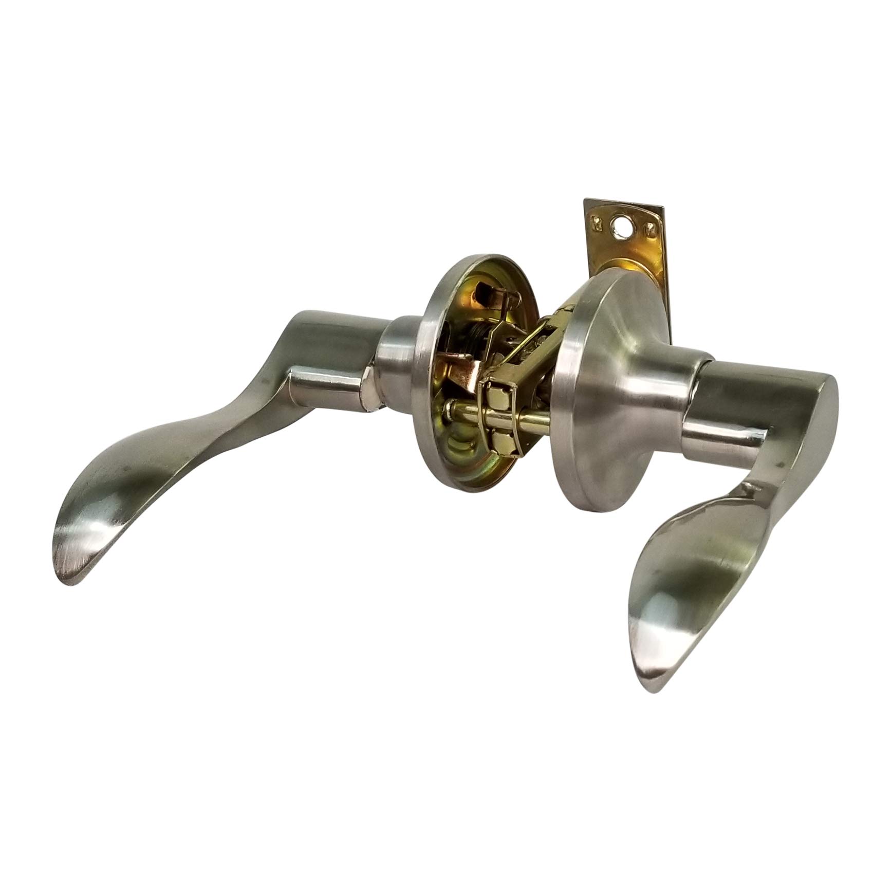 Wave Style Satin Stainless Steel Bedroom Closet Door Lever Handle Lock - Left Hand (LH) Passage for Home, Office & Hotel Use