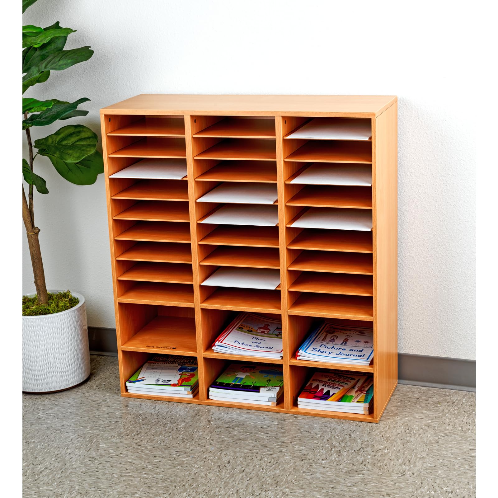 Really Good Stuff 27-Slot Mail Center with 6 Built-In Cubbies - Classroom & Office Organization Storage Solution for Letters, Papers & Supplies