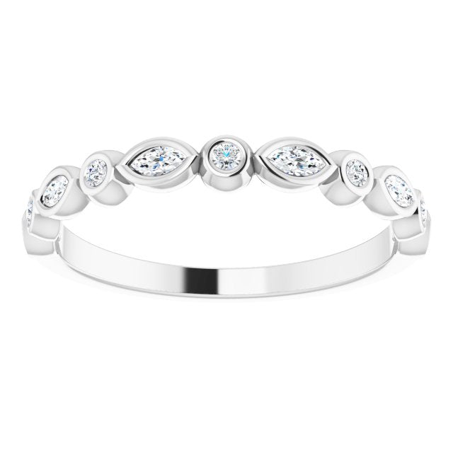 0.27 ct Marquise & Round Diamond Wedding Band - Bezel Set Anniversary Ring for Women - Perfect for Bridal, Engagement & Special Occasions