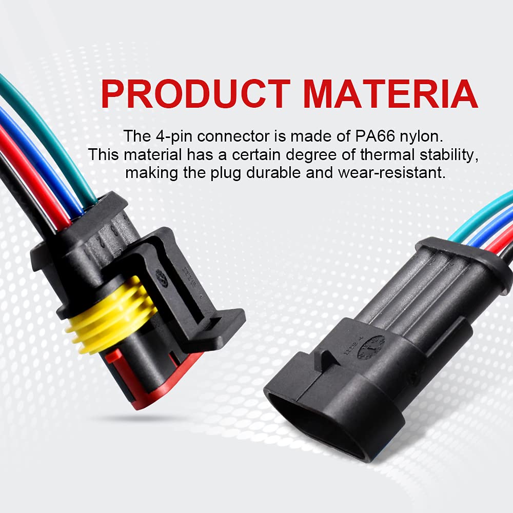 4 Pin Electrical Connectors (6 Pack) - 18 AWG Automotive Waterproof Wire Connectors Kit for Motorcycle, Car, Boat - Secure Plug-in Connection for Harsh Weather & Marine Environments