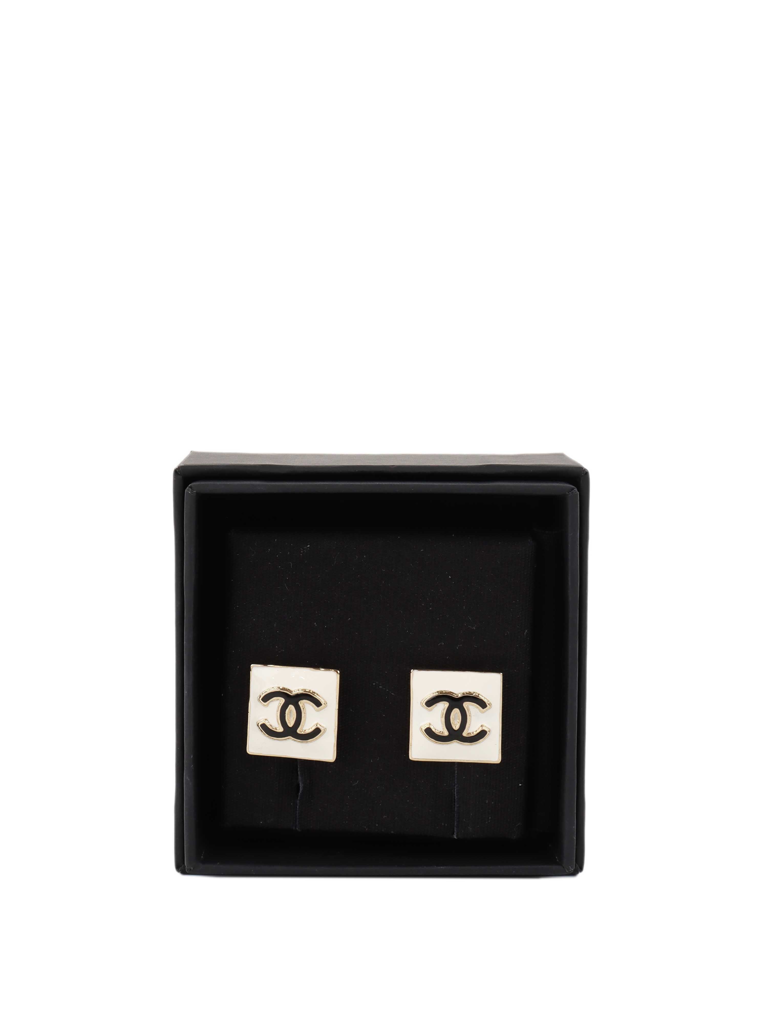 Chanel White CC Square Earrings for Women - Luxury Fashion Jewelry Gift for Birthday, Anniversary & Special Occasions | Perfect for Parties, Weddings & Evening Events