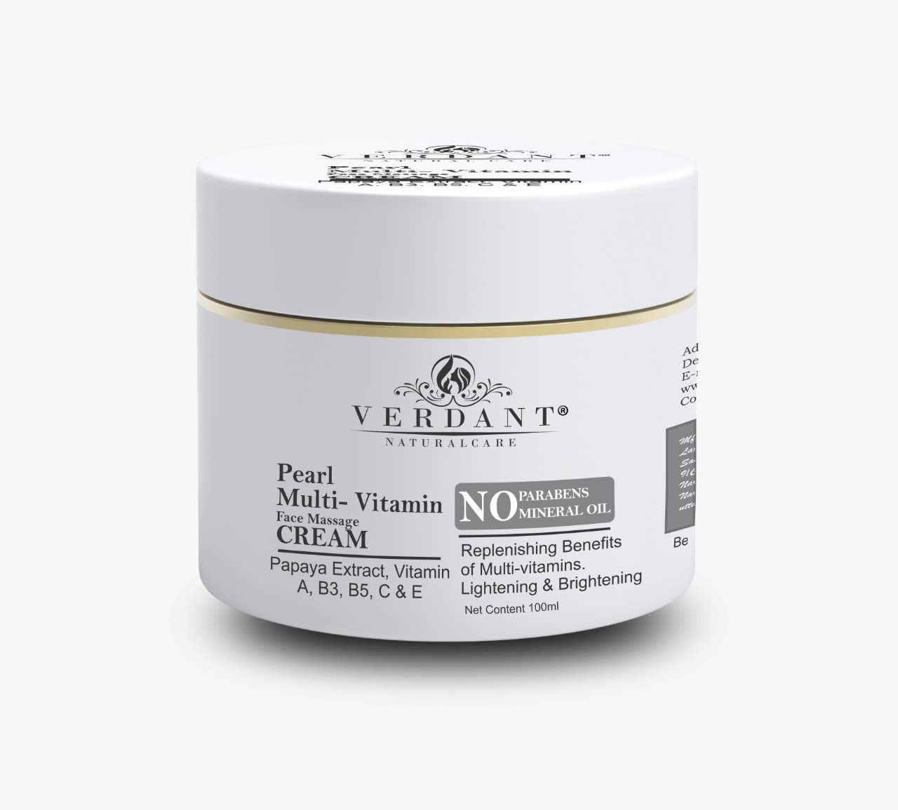 Verdant Natural Care Pearl Face Moisturizer Cream with Papaya Extract | Brightening & Hydrating Face Cream for Glowing Skin | Paraben & Sulfate Free Moisturizer (100ml) - Perfect for Daily Skincare Routine & Nighttime Hydration