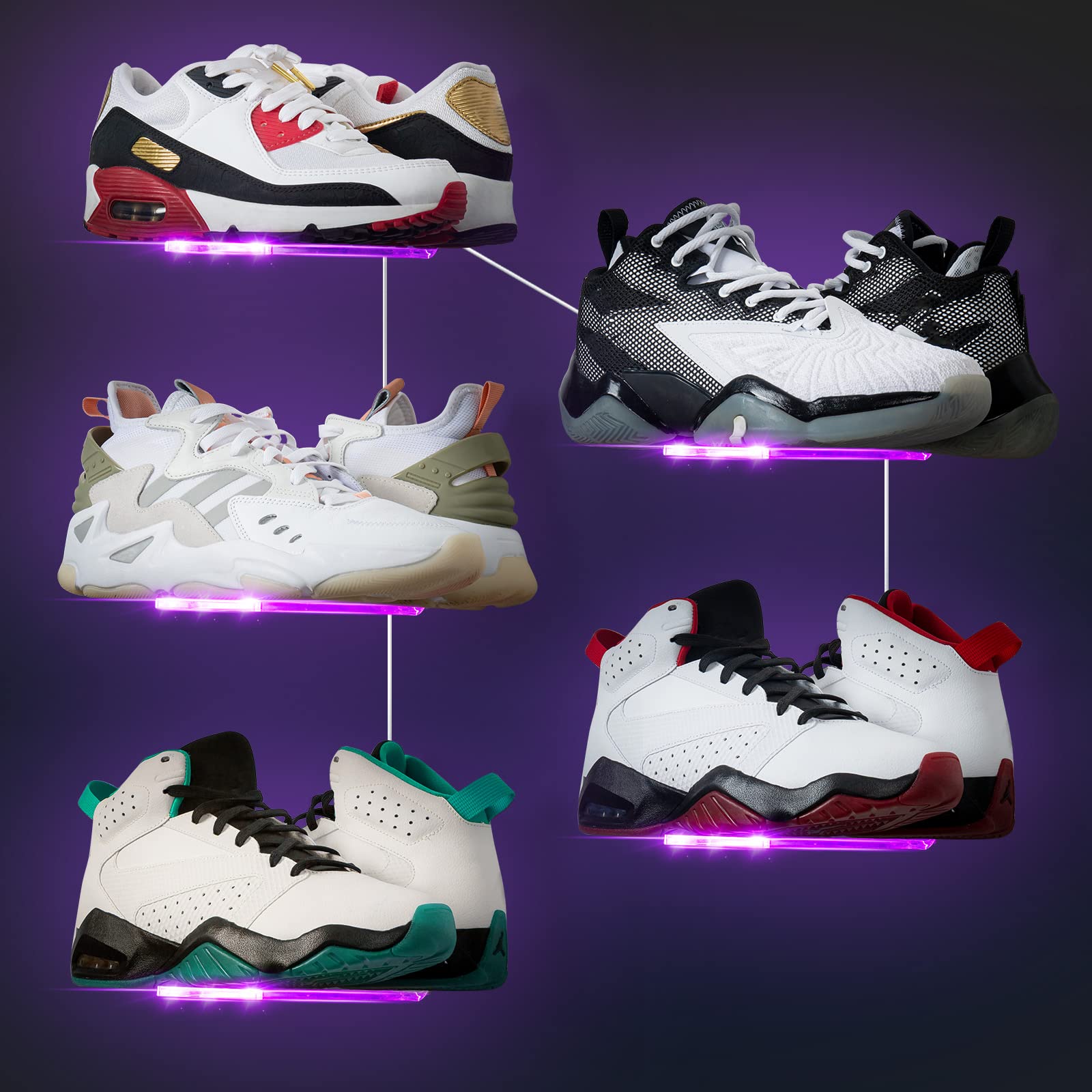 Forzacx Floating Shoe Display Shelf with LED Lights - Set of 5 Glow Color Changing Sneaker Shelves for Shoe Collection Display | Durable Levitating Shoe Wall Mount Rack | Easy Installation | Perfect for Bedroom, Playroom, Sneaker Store & Gift Shop Decor