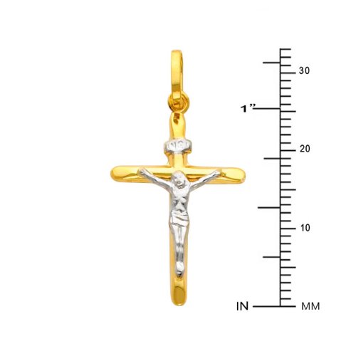 14K Two Tone Gold Crucifix Cross Religious Charm Pendant for Men & Women - Perfect for Gifts, Baptism, First Communion & Everyday Faith Jewelry